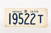 1949 SST EMBOSSED ONTARIO LICENSE PLATE