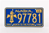 1966  ALASKA  CENTENNIAL S/S ALUM. LICENSE PLATE