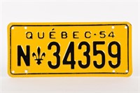 1954 QUEBEC S/S EMBOSSED SINGLE LICENSE PLATE