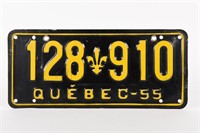 1955 QUEBEC S/S EMBOSSED SINGLE LICENSE PLATE