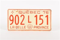 1976 QUEBEC SINGLE S/S EMBOSSED LICENSE PLATE
