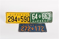 GROUPING 3 -1950'S QUEBEC S/S ALUM. LICENSE PLATES