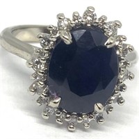 14KT WHITE GOLD 4.40CTS SAPPHIRE AND .35CTS