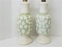 Pair of Aladdin Glass Co Green & White Lamps