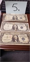 (3) $1 BLUE SEAL SILVER CERTIFICATES