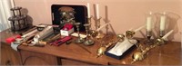 Brass candlesticks & utensils