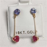10K Yellow Gold Tanzanite & Ruby Earrings