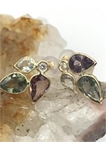 14K Yellow Gold Sapphire & Diamond Earrings