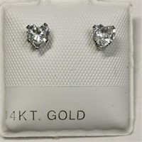 14K White Gold CZ Screwback Earrings
