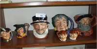 5 ROYAL DOULTON MUGS AND 2 SALT AND PEPPER SHAKERS