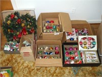 VINTAGE CHRISTMAS ORNAMENTS AND WREATH (7 BOXES)
