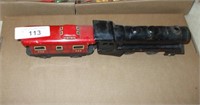 VINTAGE TIN WIND-UP TRAIN AND TRAIN-CAR