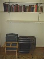 BOOKS, SUIT CASES, FOLDING TABLE, DRYING RACK