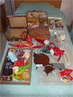 ASSORTMENT OF DOLL FURNITURE, CARS & PIANO TOYS