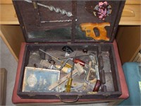 STANLEY TOOL BOX, HAND SAWS, AND BITS