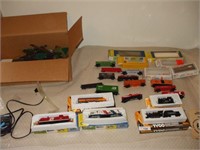 19 PIECES OF H O TRAIN TRACK, CARS, ENGINES