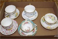 5 CUPS AND SAUCERS OF ENGLISH CHINA