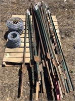 Steel Fence Posts w/ Two Rolls of Barbed Wire