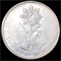 1870 Mexican Silver Un Peso CLOSELY UNCIRCULATED