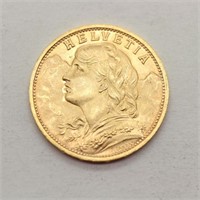 1935 Helvetia Gold 20 Francs Uncirculated