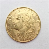 1915 Helvetia Gold 10 Francs - Uncirculated