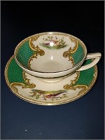 MYOTT EMERALD AND CREAM CUP AND SAUCER