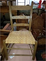 SHORT LADDERBACK WOOD AND WICKER CHAIR