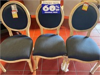 3 blue dining chairs