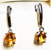 Rhodium Plated St.Silver Citrine(3ct) Earrings
