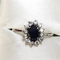 Silver Sapphire CZ Ring