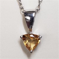 Rhodium Plated St.Silver Citrine Necklace