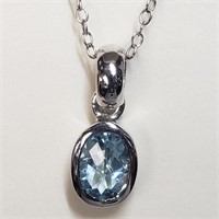 Rhodium Plated St.Silver Blue Topaz Necklace