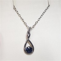 Rhodium Plated St.Silver Sapphire Necklace