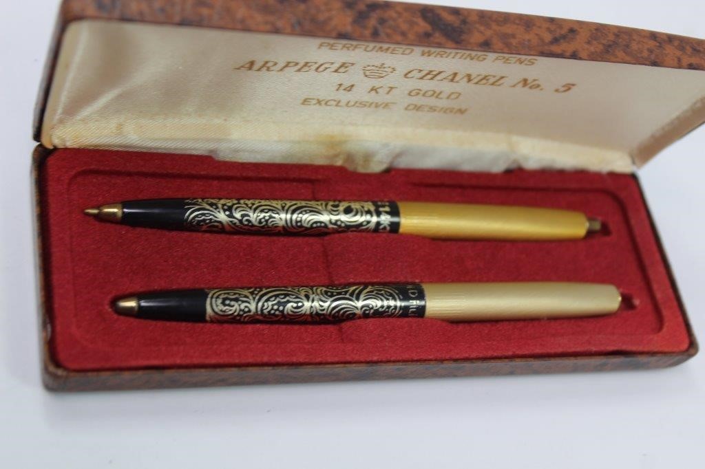 Arpege / Chanel No.5 14kt Gold Filigree Pens