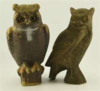 (2) Vintage paper mache owl decoys (larger of