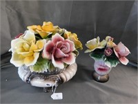 Pair Of Vintage Capodimonte Ceramic Floral items