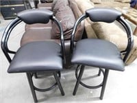 Pair Of Black Leather Bar Stools