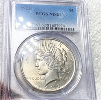 1922 Silver Peace Dollar PCGS - MS62