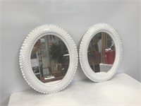 Pair of White Plastic Hobnail Oval Mirrors