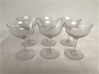Set of 6 Wine / Champagne Floral Etched Glasses