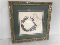 Framed and Matted Angel w/ Wreath Artwork