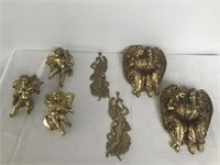 3 Sets of Wall Hanging Gold Toned Angels