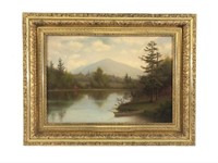 Adirondack Scene Oil on Canvas Painting with Boat