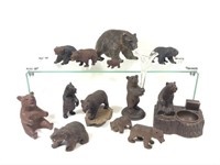 13 Black Forest Hand Carved Wooden Bears