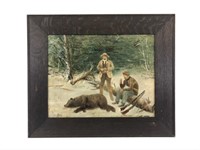 Oil on Canvas Painting of Hunters with Bear
