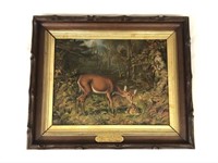 A.F. Tait Oil Painting on Board of Doe and Fawn