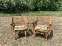 Pair of Victorian Rolled Arm Wicker Arm Chairs