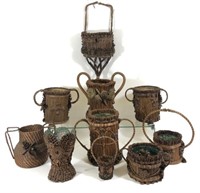 Collection of Pine Cone & Sweet Grass Basket Vases