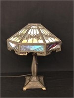 Slag Glass Dragon Fly Overlay Table Lamp