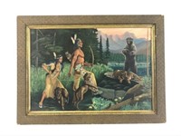 O. Volsky Oil on Masonite -Native American Hunting